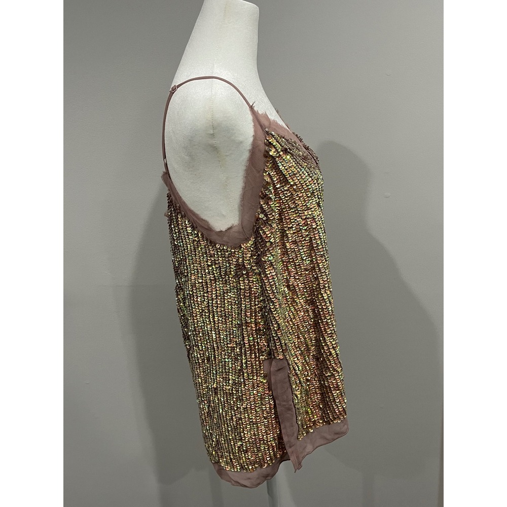 Sparkling ASOS Sequin Cami Top‎ Pink Mauve V Neck Spaghetti Strap Women size 8 - Picture 2 of 8